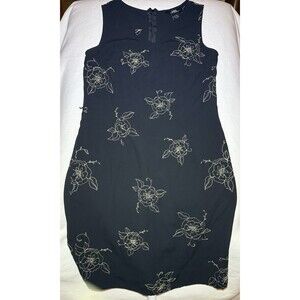 B. Moss Size 4 Black Floral Embroidered Sheath Dress Sleeveless Knee Length